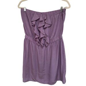 Glam Silk Ruffle Strapless Mini Dress Size Large Elastic Waist Purple Feminine